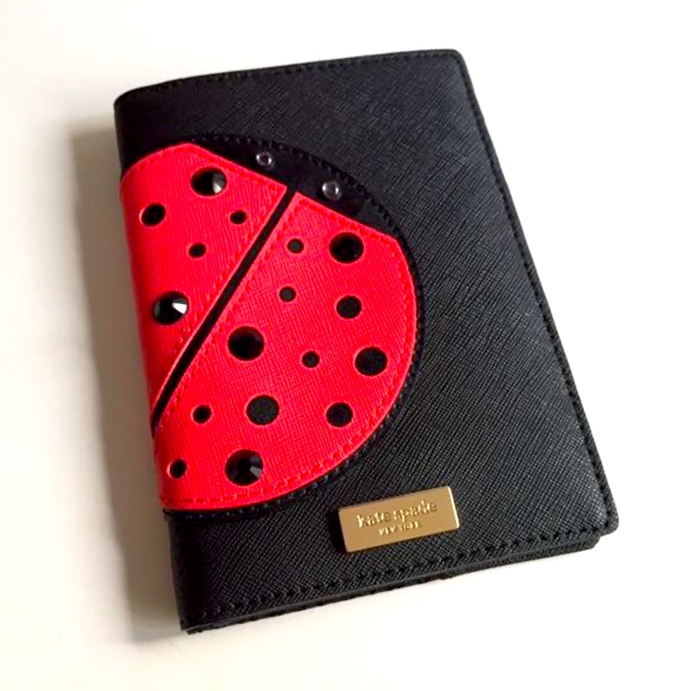 NWT Kate Spade Ladybug Passport & Card Case, Black/Red